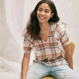 Madewell ruffle plaid lightweight blouse size small